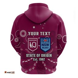personalised qld maroons and nsw blues rugby hoodie state of origin indigenous maroon