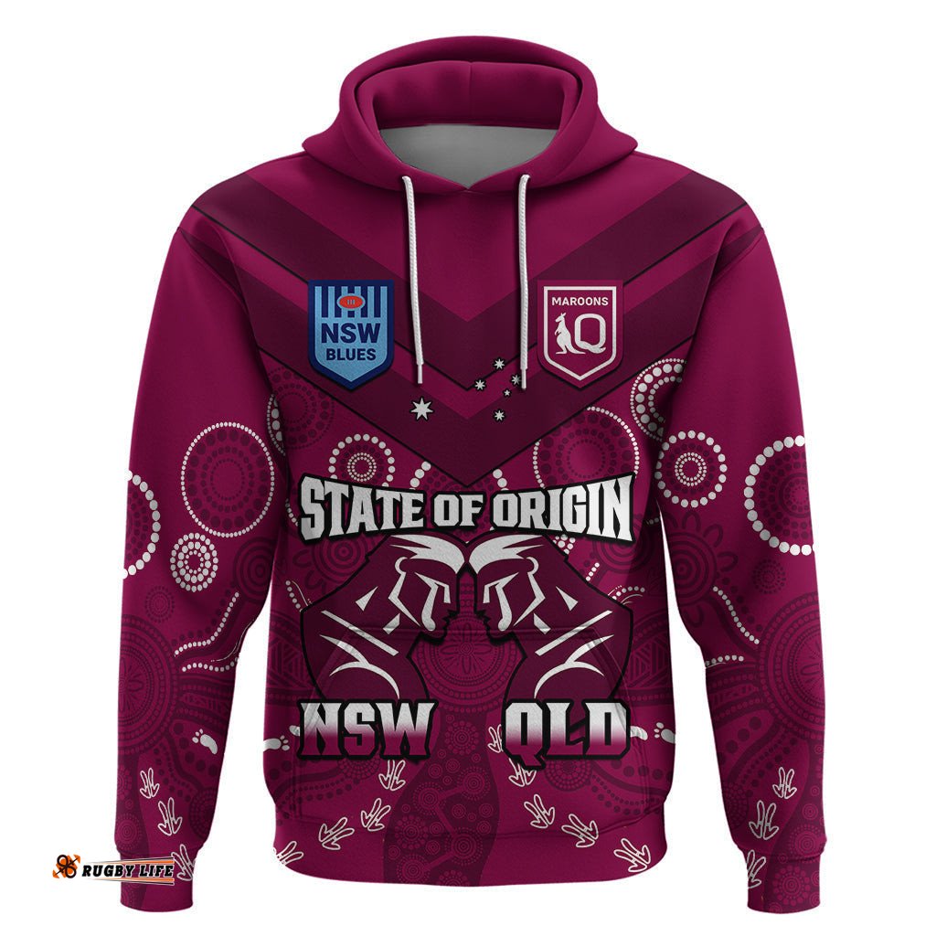 personalised qld maroons and nsw blues rugby hoodie state of origin indigenous maroon