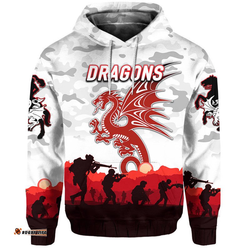 st george illawarra dragons anzac zip up and pullover hoodie simple style white