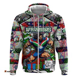 custom new zealand warriors rugby merry christmas hoodie indigenous australian art