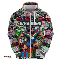 custom new zealand warriors rugby merry christmas hoodie indigenous australian art