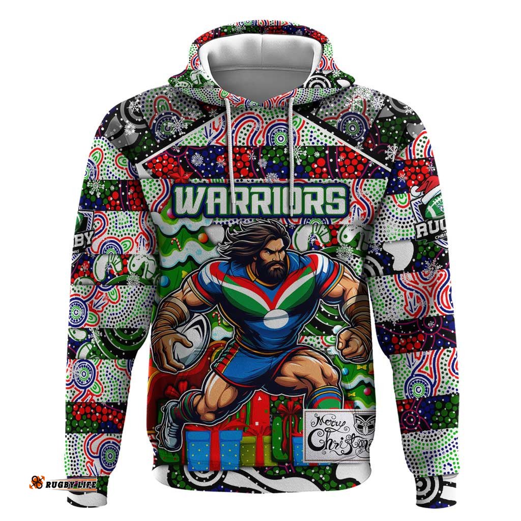 custom new zealand warriors rugby merry christmas hoodie indigenous australian art
