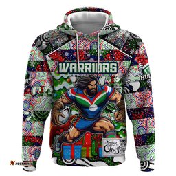 custom new zealand warriors rugby merry christmas hoodie indigenous australian art