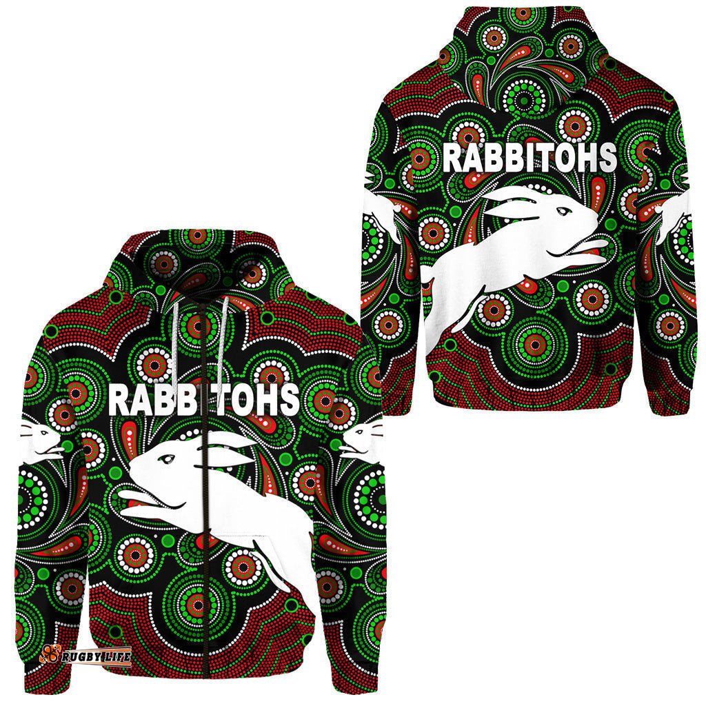 south sydney rabbitohs zip hoodie indigenous vibes black