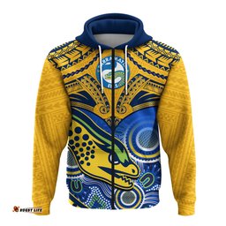 custom text and number parramatta rugby hoodie go eels polynesian mix indigenous art