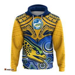 custom text and number parramatta rugby hoodie go eels polynesian mix indigenous art
