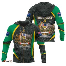 custom text zip up hoodie australian coat of arms aussie spirit green
