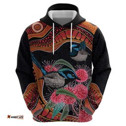 hakea flower and fairy wren australia hoodie aboriginal art