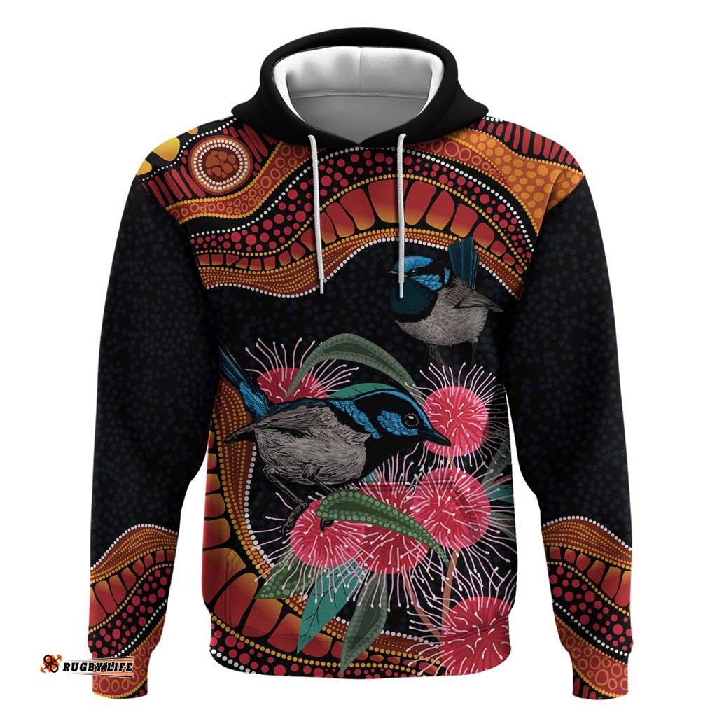 hakea flower and fairy wren australia hoodie aboriginal art