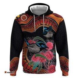 hakea flower and fairy wren australia hoodie aboriginal art