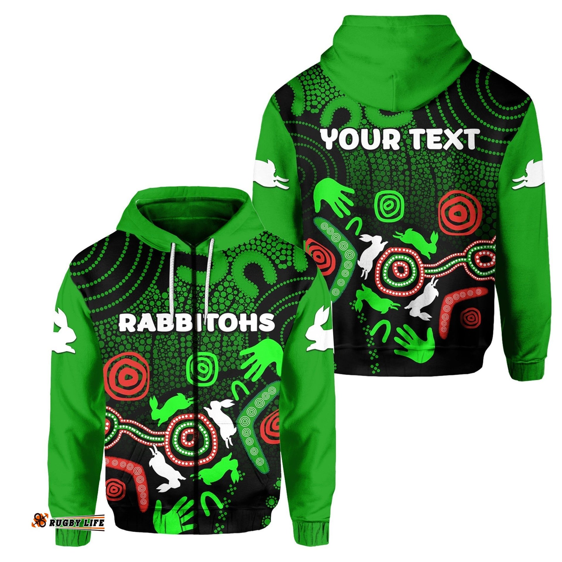 custom personalised south sydney rabbitohs indigenous zip hoodie no2