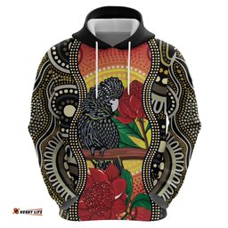 waratah and banksian cockatoo hoodie aboriginal art