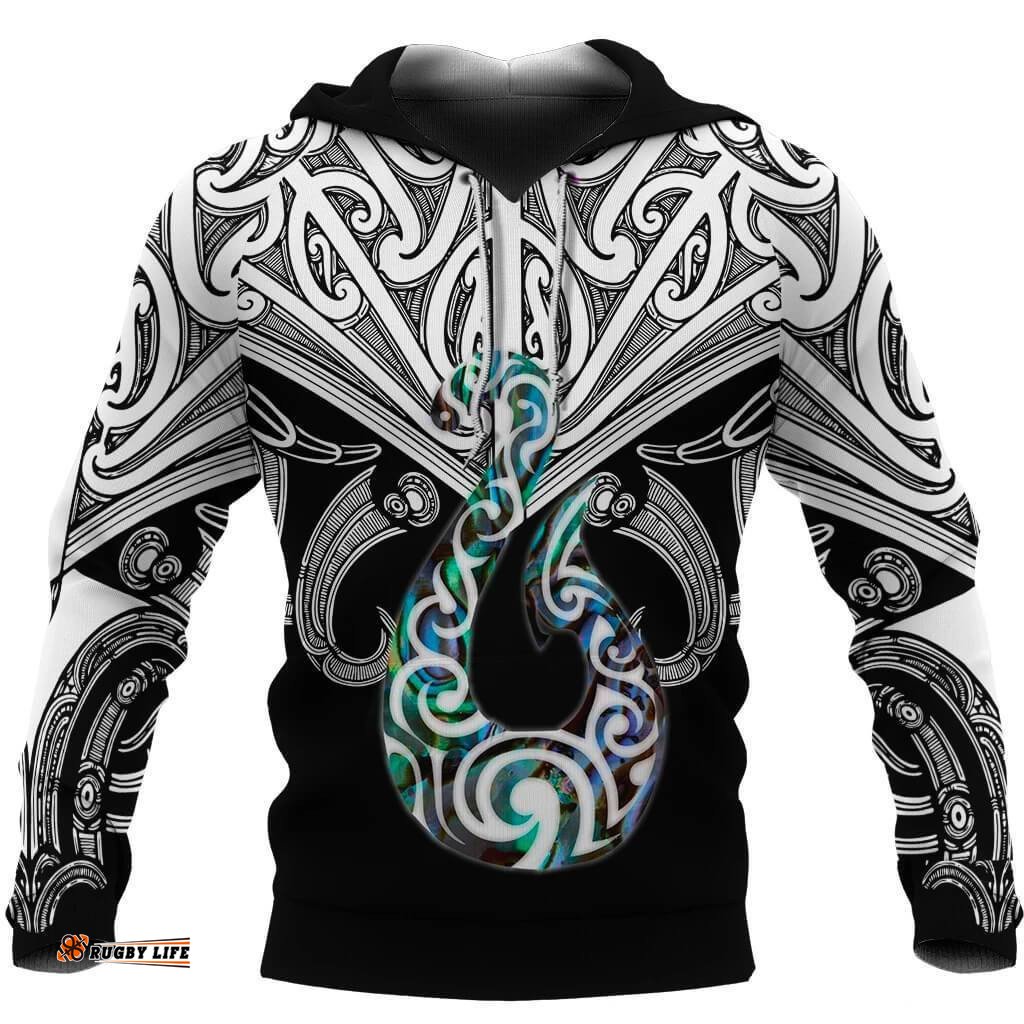 maori tattoo hoodie hei matau abalone white
