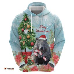 australia christmas hoodie merry wombat mas watercolor style