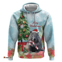australia christmas hoodie merry wombat mas watercolor style