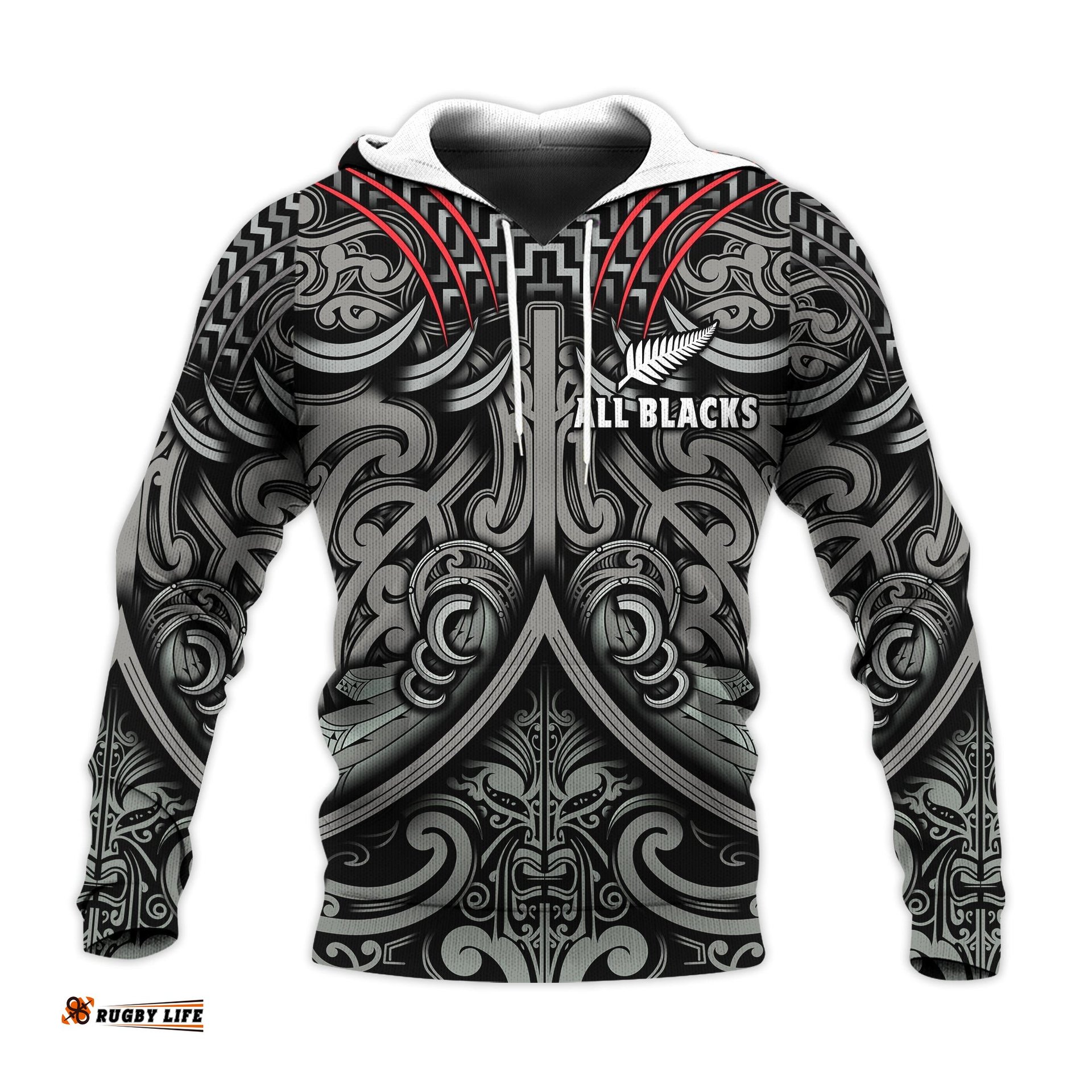 new zealand silver fern rugby hoodie all black nz maori pattern