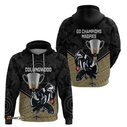 collingwood football hoodie magpies go champions polynesian indigenous art