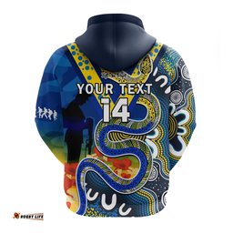 custom text and number eels rugby anzac hoodie aboriginal mix poppy lest we forget