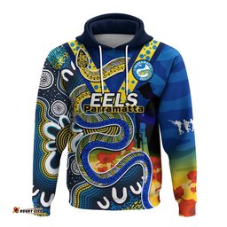 custom text and number eels rugby anzac hoodie aboriginal mix poppy lest we forget