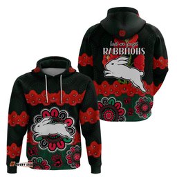 anzac nrl rabbitohs rugby hoodie the bunnies 1908 poppy flowers mixed aboriginal