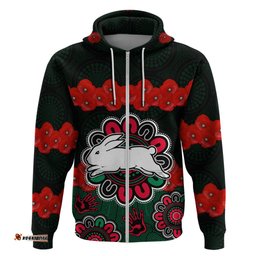 anzac nrl rabbitohs rugby hoodie the bunnies 1908 poppy flowers mixed aboriginal