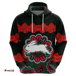 anzac nrl rabbitohs rugby hoodie the bunnies 1908 poppy flowers mixed aboriginal