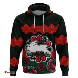 anzac nrl rabbitohs rugby hoodie the bunnies 1908 poppy flowers mixed aboriginal