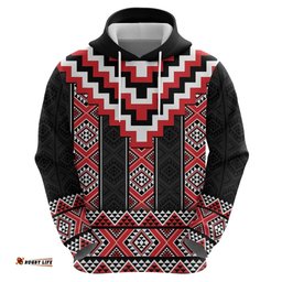 red taniko aotearoa hoodie niho taniwha mix poutama
