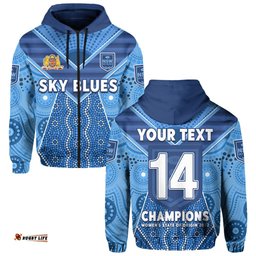 custom text and number nsw sky blues hoodie the champions womens state of origin