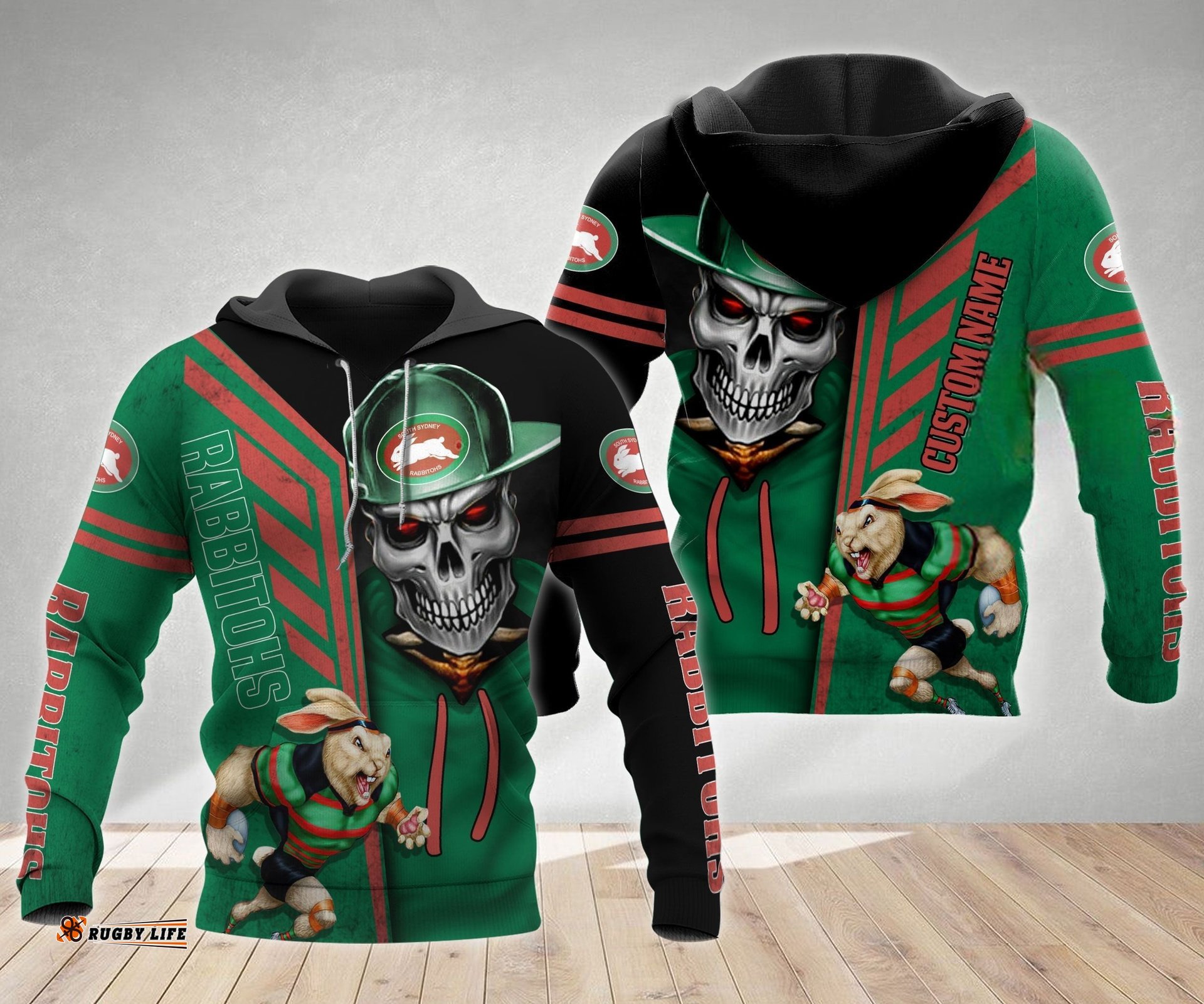 south sydney rabbitohs nrl skull cap personalized custom 3d hoodie