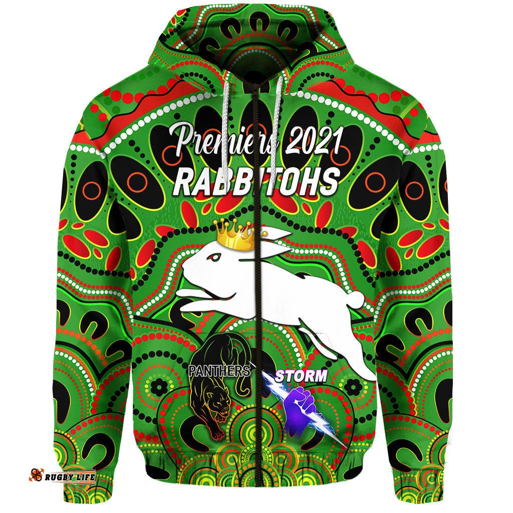 south sydney rabbitohs zip hoodie indigenous premiers the king green
