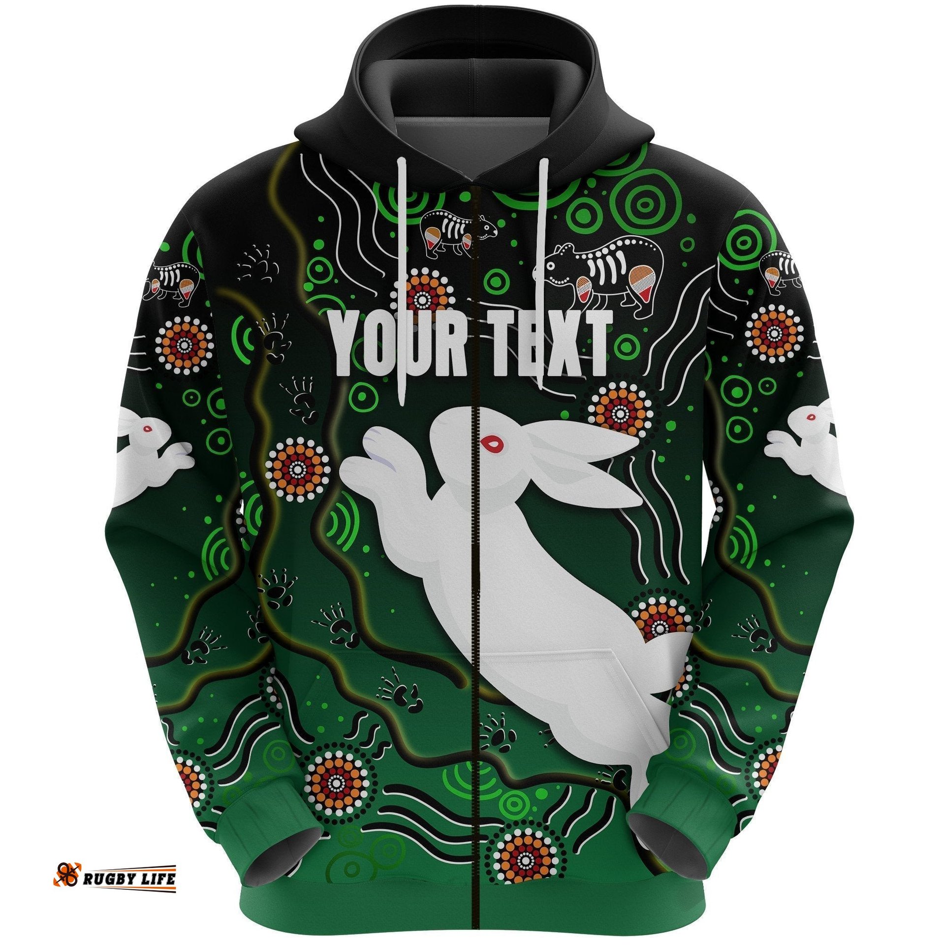 custom personalised rabbitohs zip hoodie simple indigenous