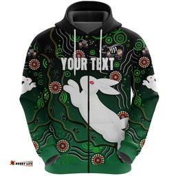 custom personalised rabbitohs zip hoodie simple indigenous