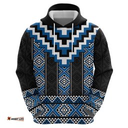 blue taniko aotearoa hoodie niho taniwha mix poutama