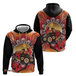 sturts desert pea and emu australia hoodie uluru aboriginal art