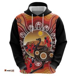 sturts desert pea and emu australia hoodie uluru aboriginal art