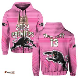 custom text and number panthers proud hoodie back to back premiers version pink