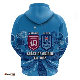qld maroons and nsw blues rugby hoodie state of origin indigenous blue