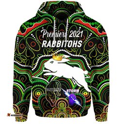 custom personalised south sydney rabbitohs hoodie indigenous premiers the king black custom text and number