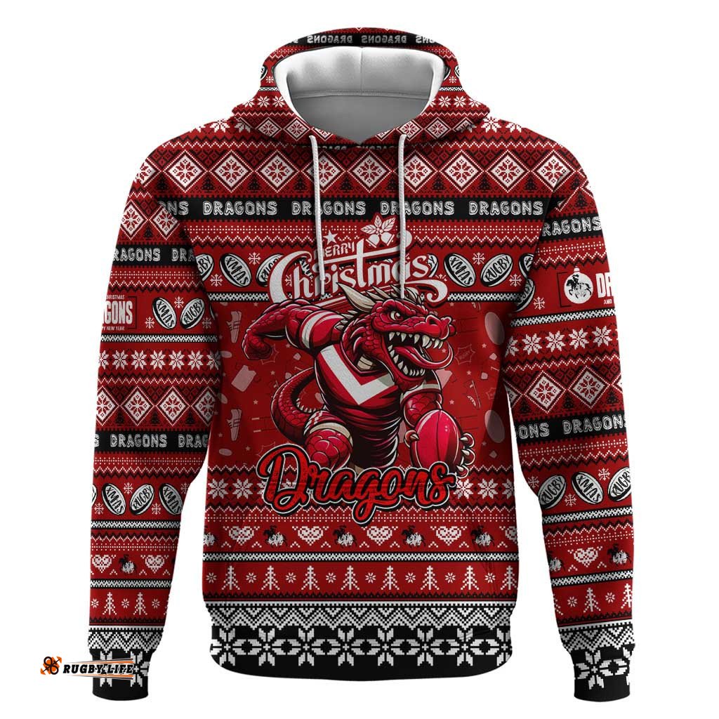personalized dragons rugby xmas hoodie australia nrl mascot