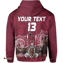 custom text and number maroons rugby hoodie queensland aboriginal