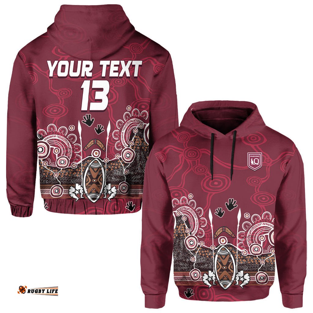 custom text and number maroons rugby hoodie queensland aboriginal