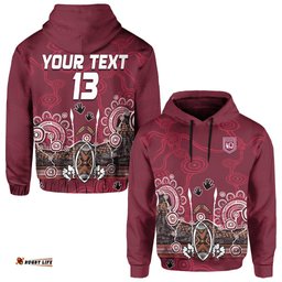 custom text and number maroons rugby hoodie queensland aboriginal