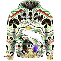 custom personalised south sydney rabbitohs hoodie indigenous premiers the king white custom text and number
