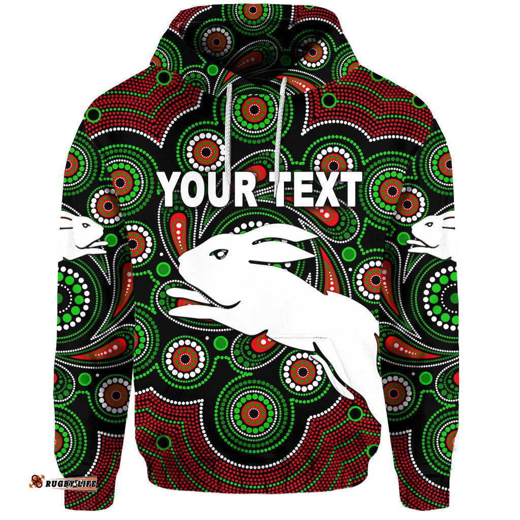 custom personalised south sydney rabbitohs hoodie indigenous vibes black