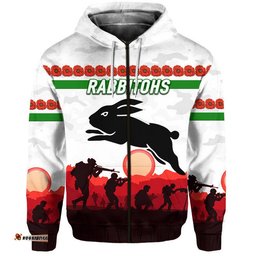 custom personalised south sydney rabbitohs anzac zip up and pullover hoodie simple style white