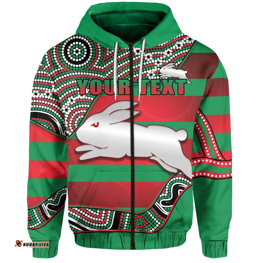 custom personalised rabbitohs zip hoodie rugby south sydney indigenous charming
