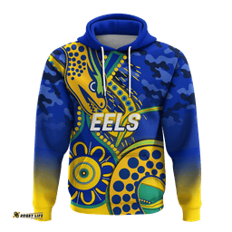 eels rugby anzac day camouflage indigenous art hoodie