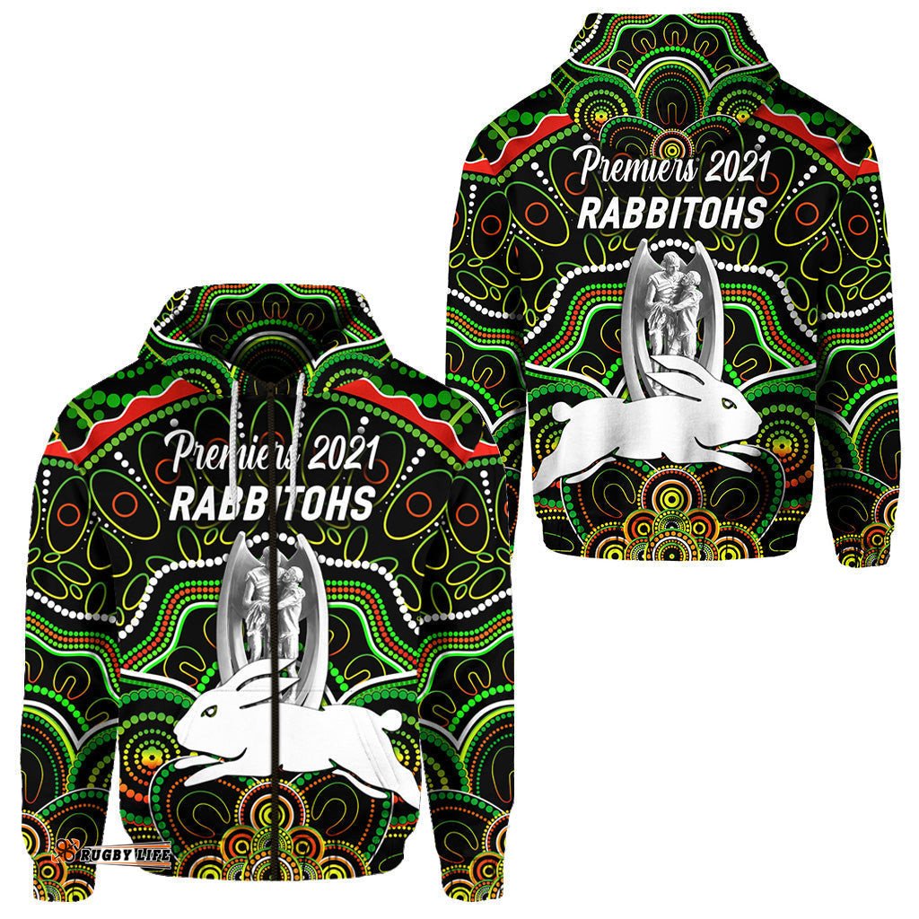 south sydney rabbitohs zip hoodie indigenous premiers trophy black