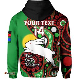 custom text and number rabbitohs rugby naidoc hoodie for our elders aboriginal